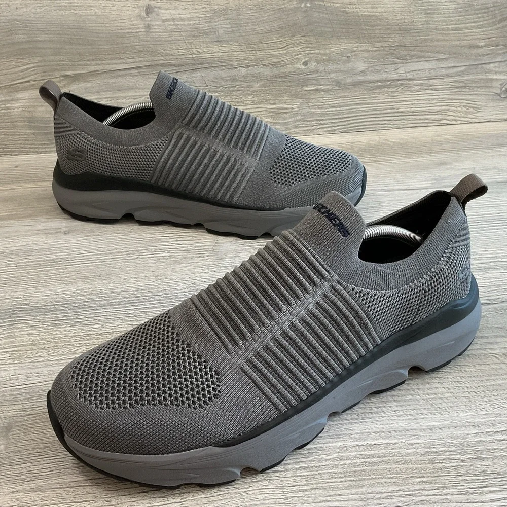 Skechers Mens Size 13 Grey Mesh Relaxed Fit Goga Mat Arch Walking Slip On Shoes